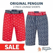 Original Penguin Lounge Shorts 2 Pack Mens XL Red & Navy Blue Elastic Waist BNWT