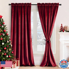 Jiuzhen Wine Red Velvet Curtains 96 Inches For Living Room - Privacy Protect
