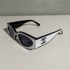 CHANEL 6056 Cat Eye Oversized Black/White Gray Lens Women's Sunglasses