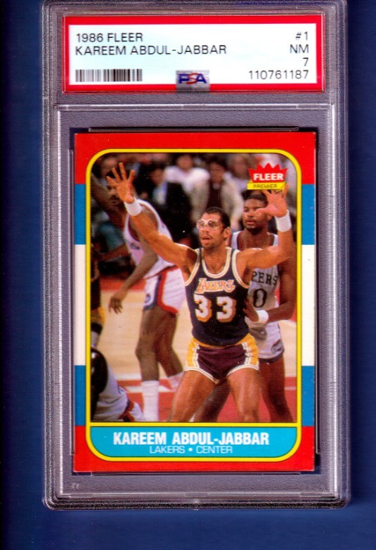 1986 FLEER BASKETBALL Kareem Abdul Jabbar PSA 7 NM Lakers