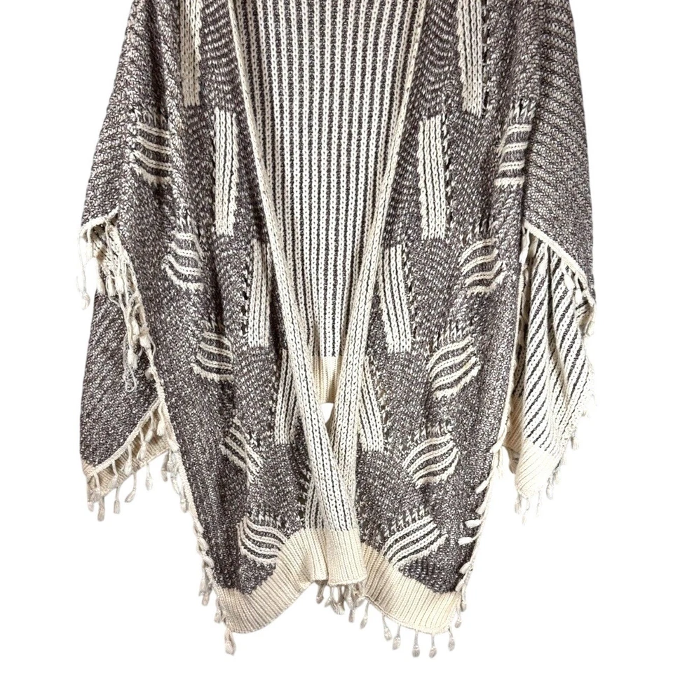 Anthropologie Manta Envolvente Mujer Marrón Crema Flecos Bufanda Mantón Kimono Talla Única Foto 3 de 4