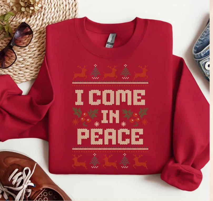 Matching Couples I Come In Peace Christmas Shirt, Couples Ugly Xmas Sweater - Image 2 of 4