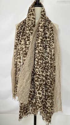 UNBRANDED BROWN LEOPARD PRINT COTTON WOMEN'S SCARF W FRINGE ACCENT 74''/43'' EC