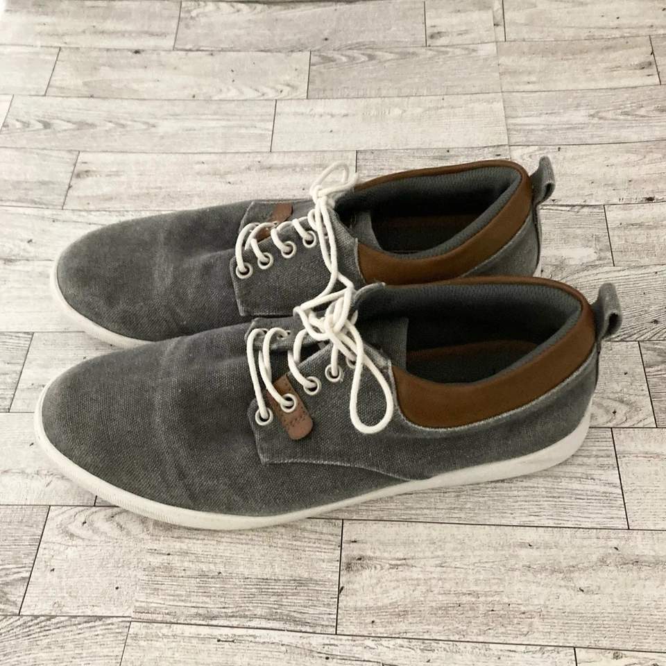 Bull Boxer Attikys Shoes Men 9 Gray Canvas W/ Brown Leather Trim Lace Up Preppy - Image 3 of 4