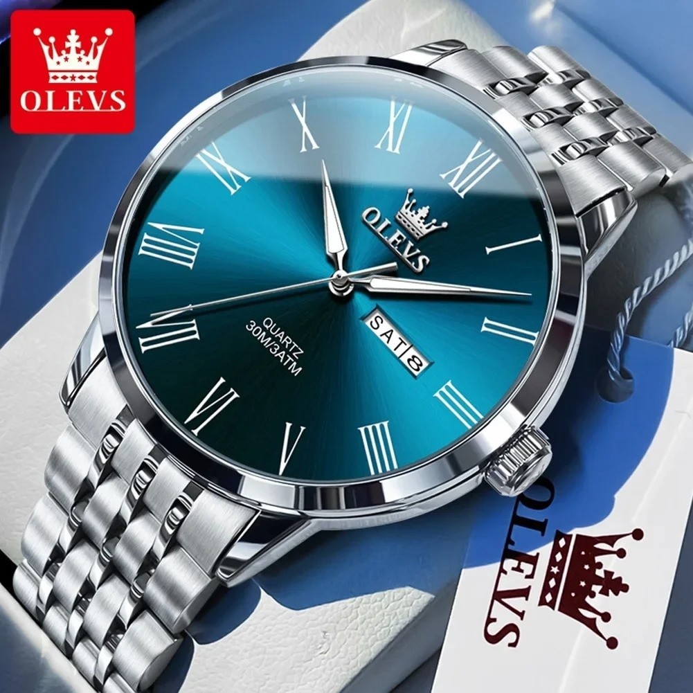 Montre homme business OLEVS en acier inoxydable argenté de 42mm à quartz