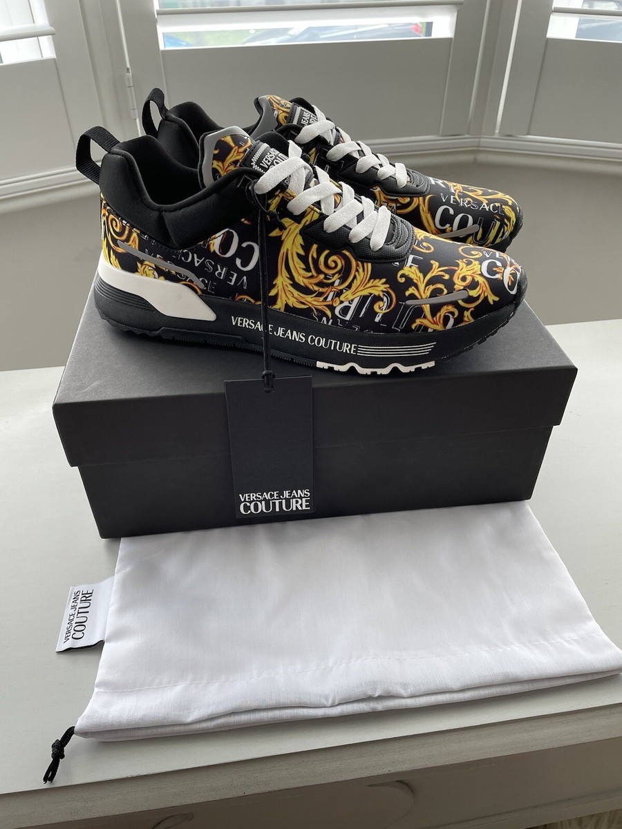 VERSACE JEANS COUTURE Black Gold Baroque Patterned Trainers
