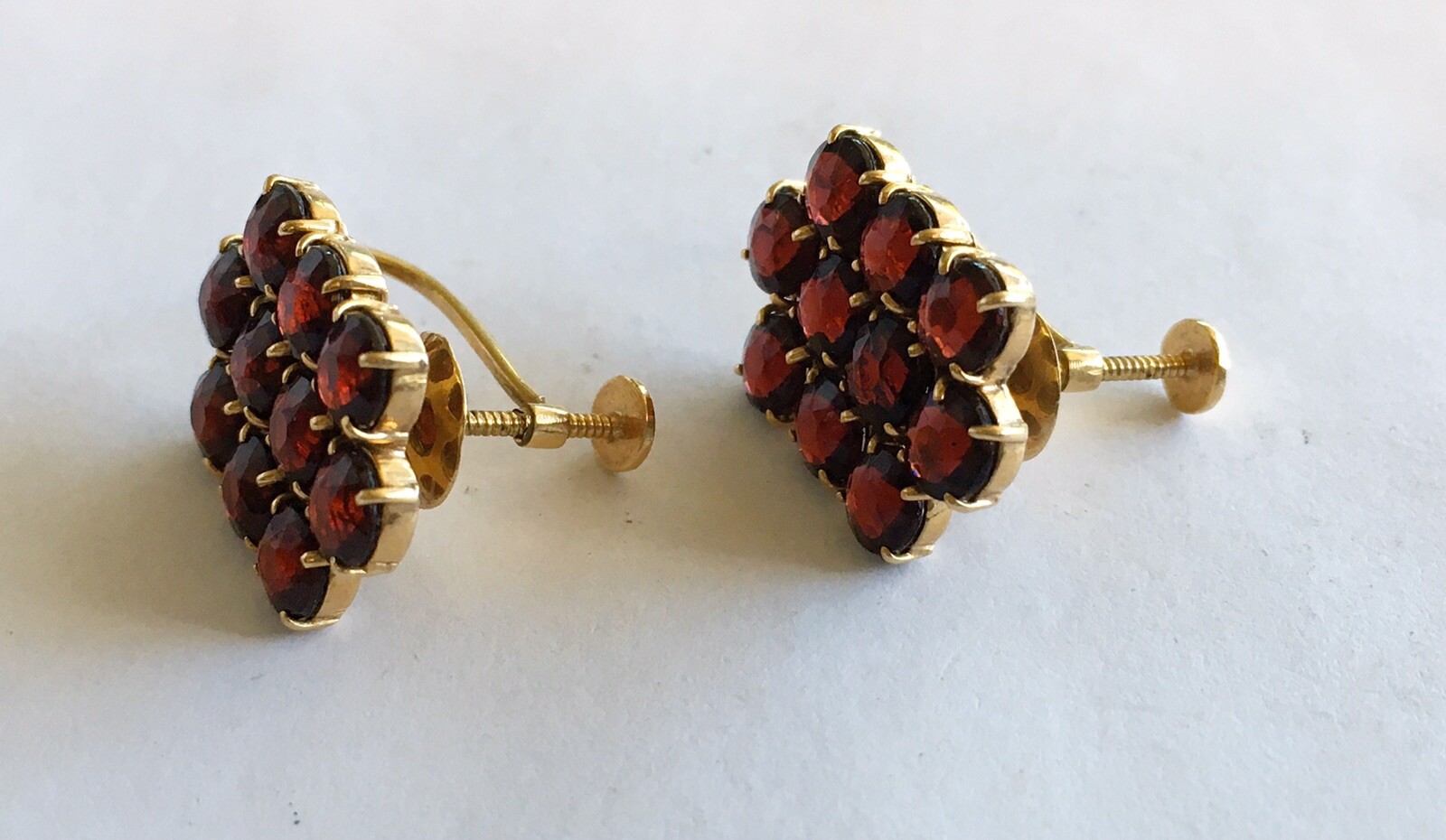 Antique 14k Cluster Screw Back Earrings Gem