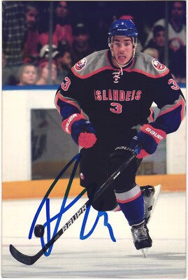 Travis Hamonic Autographed 4x6 Color Photo New York Islanders #3 Blue B