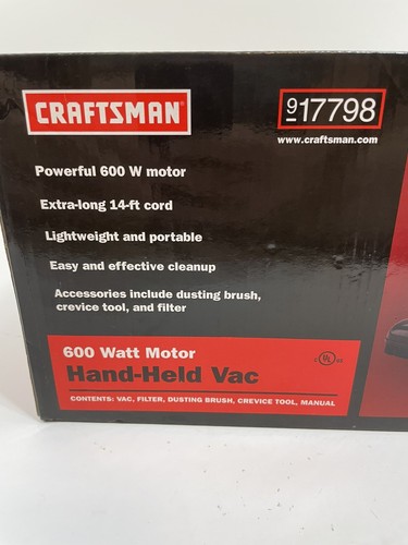 CRAFTSMAN 600 Watt Motor 14’ Corded Hand-Held Vac w Attachments NEW & SEALED - Picture 2 of 7