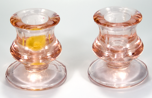Vintage Pink Depression Glass Taper Candlestick Holders Set of 2 - Picture 4 of 4