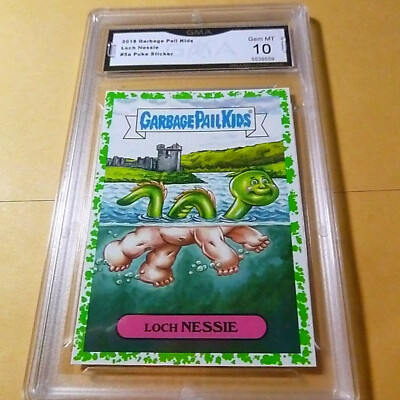 LOCH NESSIE 2018 GARBAGE PAIL KID 80'S FOLKLORE STICKER PUKE # 5a GRADED 10 L@@K