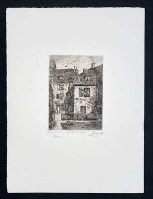 Barkskibet Lindemans Bygget 1869 石版画 Beethoven's Garden View Bonn Germany Etching by Albrecht Bruck