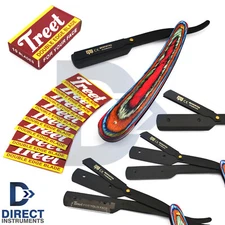 Multi Wood Handle Razor Shave Straight Edge Barber Folding Shaving Knife Blades