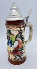 VTG Gerz W. Germany Original Gerzit Lidded Beer Stein Painted Pub Scene 9.5"