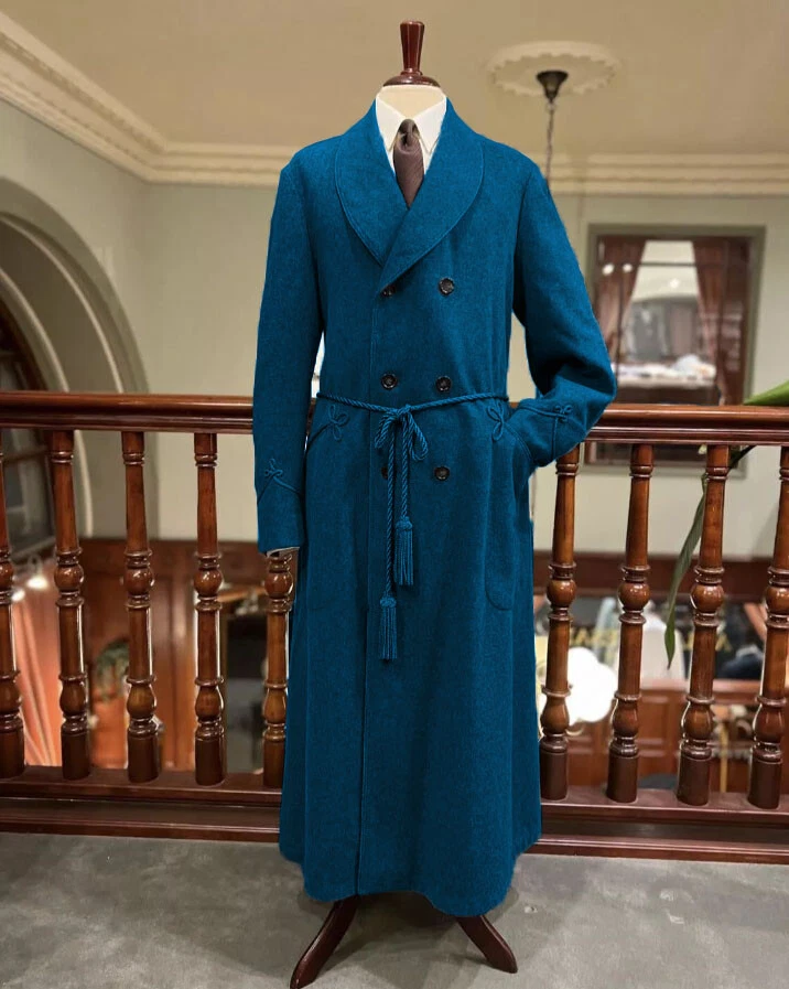 Cashmere Men Smoking Jacket with Belt Prom Party Robe Evening Vintage Overcoat - Image 4 of 4