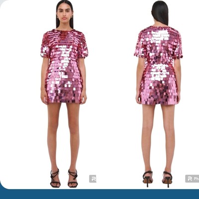 JONATHAN SIMKHAI SIZE 12 VIVIENNE GEOMETRIC SEQUIN MINI DRESS in PINK PUNCH NWT