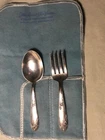 Lunt Sweetheart Rose Sterling Silver Two Piece Baby Set with Cloth Bag
