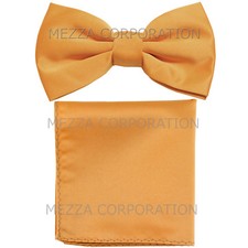 New formal Men's polyester pre-tied bow tie hankie solid gold wedding prom