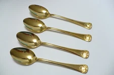 4 EP SS Japan SHELL Soup Spoons in Gold Electroplate Silverware Flatware 7-3/8"