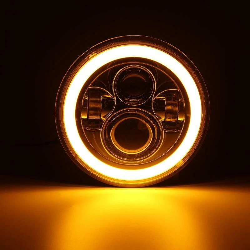 Proyector de faros LED redondos cromados de 7 pulgadas ojos angulares para VW Beetle 1967-1979 Foto 4 de 4