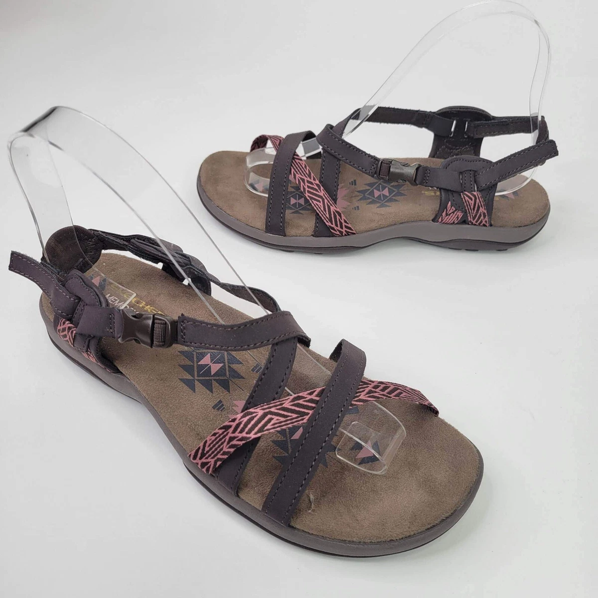 Skechers Sandals Womens 7 Reggae Slim Take Two Brown Memory Foam