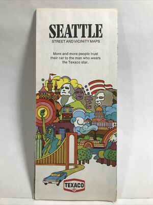 1971 TEXACO SEATTLE STREET AND VICINITY ROAD MAPS Beatlesque Art Cover Guide