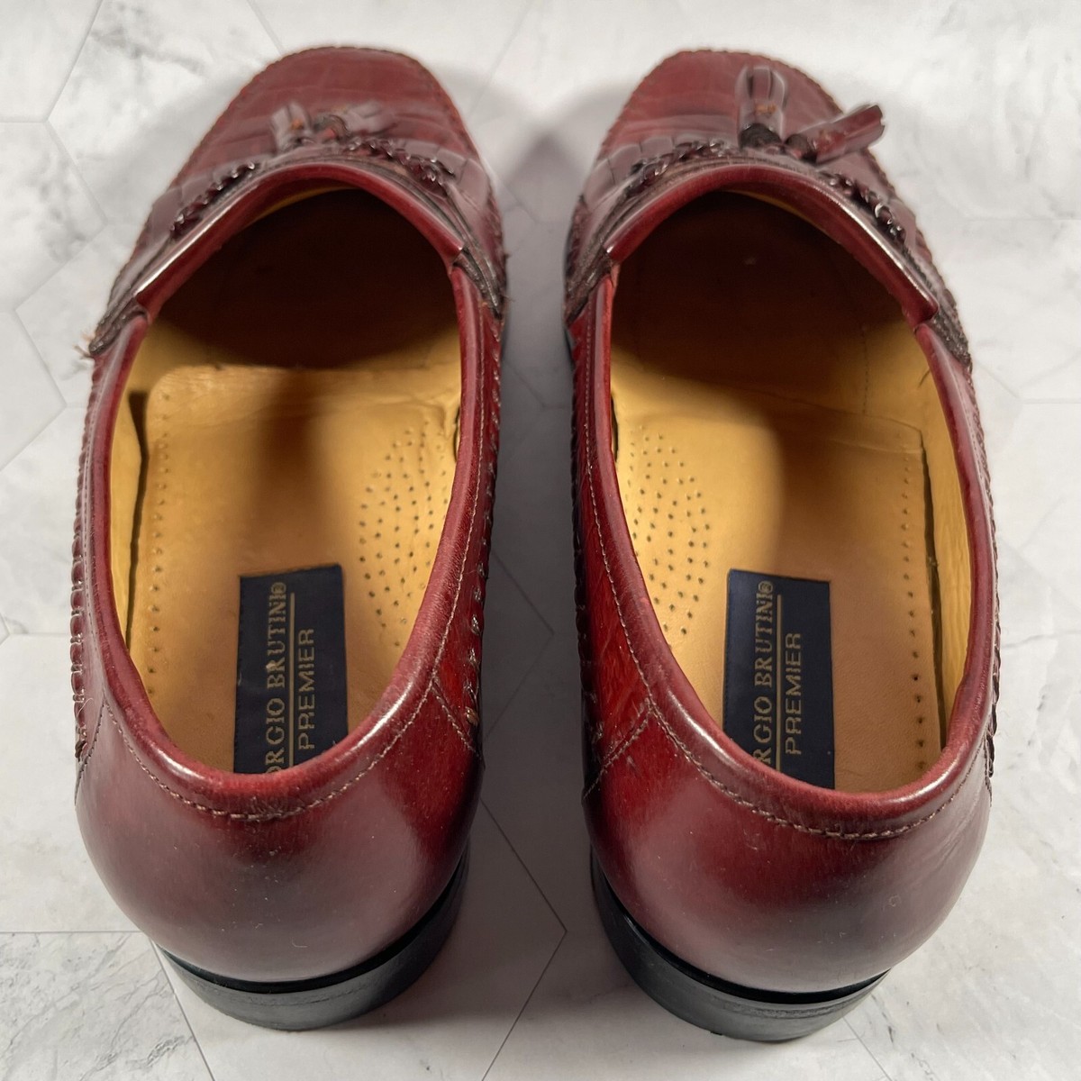 Giorgio Brutini Redish Brown Leather Croc Embossed Tassel 