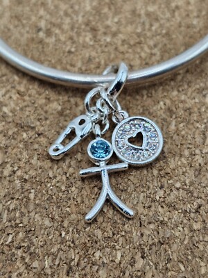 3 Authentic Blue Cz It's A Boy Baby Love Heart Stack European Spacer Charms Lot