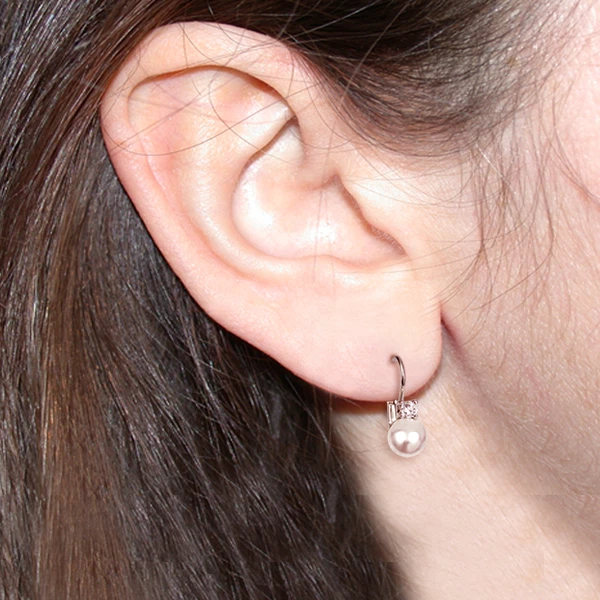 Eleganti Orecchini Perla Brillanti in Argento 925 Rodiato Oro Bianco - Immagine 4 di 4