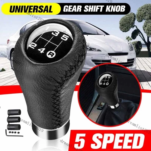 Universal 5 Speed Leather Shift Knob Manual Aluminium Gear Stick Shifter Lever - Picture 3 of 12