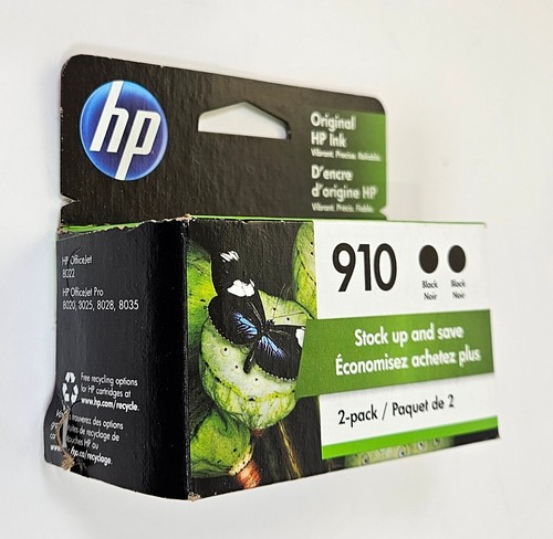 Cartucho de tinta negro HP 910 paquete de 2 impresoras OfficeJet nuevo sellado vence el 3/2023 - Imagen 3 de 7
