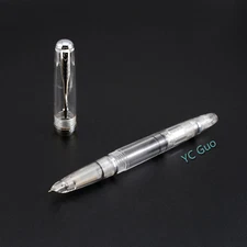 Wing Sung 618 Transparent Clear Piston Fountain Pen Silver Clip Fine Nib 