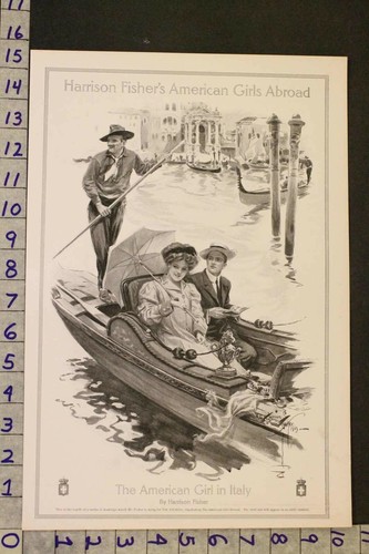 1909 TRAVEL ITALY NAUTICAL BOAT ROMANCE LOVE AMERICAN GIRL FISHER ART PRINT SE22