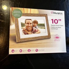 Aluratek 10” Digital Distressed Wood Photo Frame Auto Slideshow Open Box