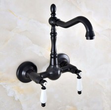 Black Oil Rubbed Brass Wall Mount Sink Faucet Bathroom Kitchen Mixer Tap 2nf870