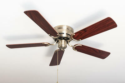 Flat Ceiling Fan With Pull Chain Kisa Brass 105 CM Rosewood/Walnut