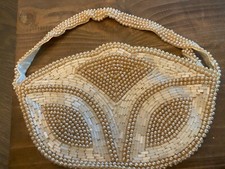 Vintage La Regale Beaded Cream Ivory Colored Purse Zippered with Beaded Handle