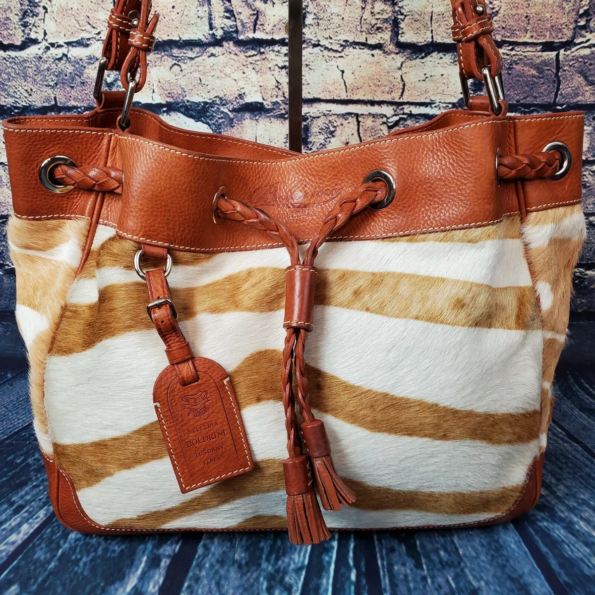 Rare Dooney & Bourke Boldrini Selleria Italian Leather Calf Hair Shoulder Bag