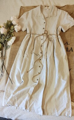 Vintage Spencer Tyler 100% Linen Dress Cottagecore Praire Modest Gathered  Midi M | eBay