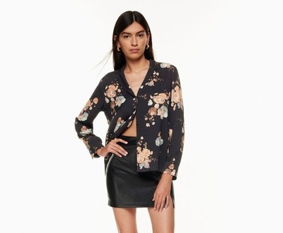 Wilfred by Aritzia Tulum Blouse Button Front Notch Collar Shirt Floral Print XS