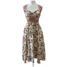 Pink Rose Floral Satin Dress Fairy Coquette Romantic Midi Sz. Small Garden Party