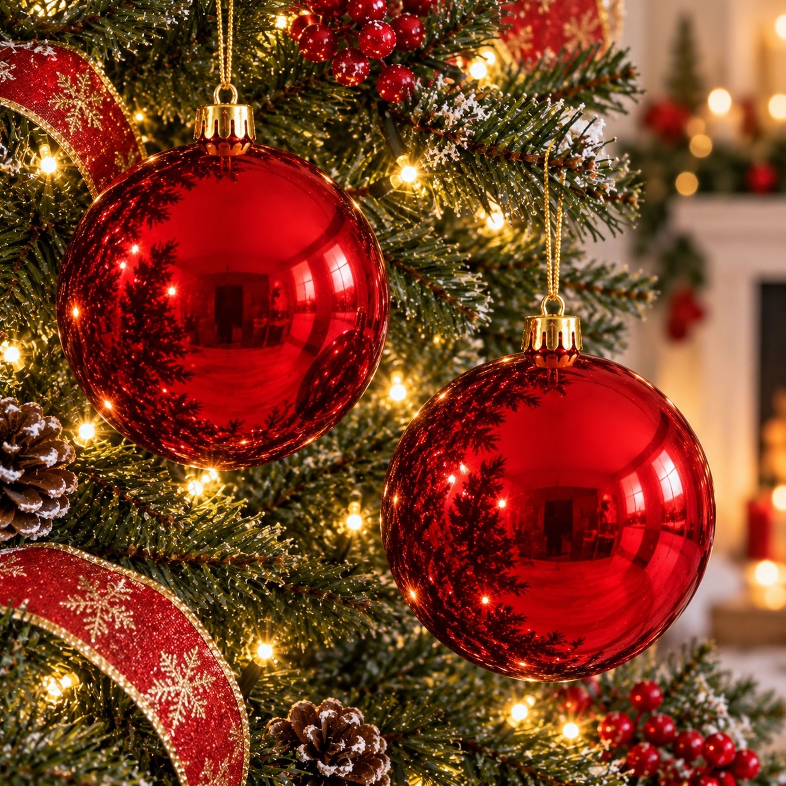 B&Q -  2X Large Red Christmas Tree Bauble 14Cm Round Xmas Tree Ornament Decoration - Image 2
