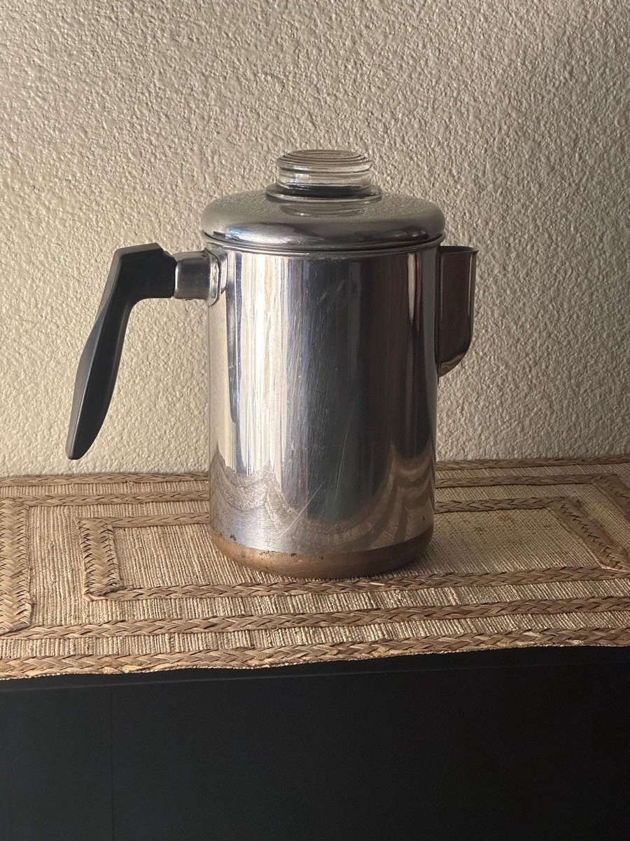 Vintage 1950s, Flint Stainless Steel, 8 Cup, Coffee Percolator