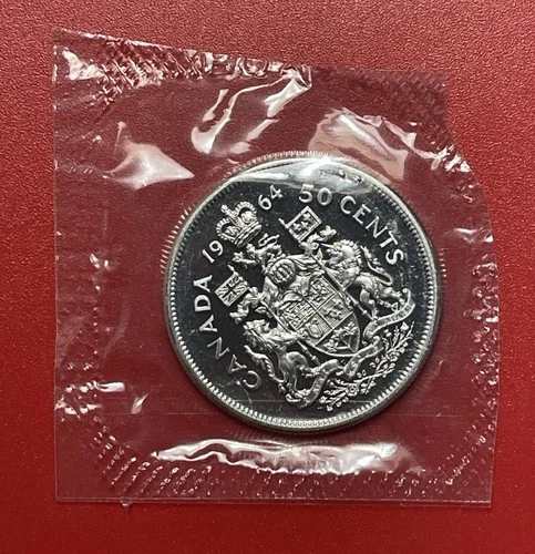 1964 Canada 80% Silver 50 Cents, Half Dollar, Uncirculated, In Original Cello.
