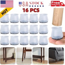 Chair Leg Floor Protectors 16 PCS Silicone Sliders with Felt Furniture Pads US