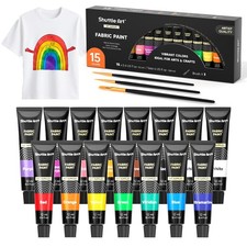 Shuttle Art Fabric Paint, 15 x 12ml Tubes 0.4 Fl Oz (Pack of 15), 15 Colors