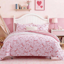 Twin XL Comforter Set for Girls, Red Bow Bedding Set Reversible with Cute Heart,