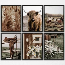 Vintage Farmhouse Cow Prints - 6PCS Wall Art Set (8x10 inch, Unframed) for Ho...