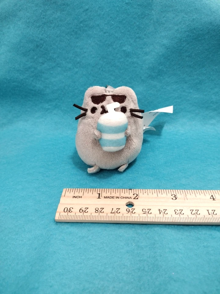 GUND Pusheen Lazy Summer With Drink Mini Plush Series 10 Keychain 2019  - Image 2 of 4