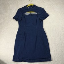 ASOS Design Dress Women's Sz 8 Denim Cutout Front Mandarin Collar Asian Core  